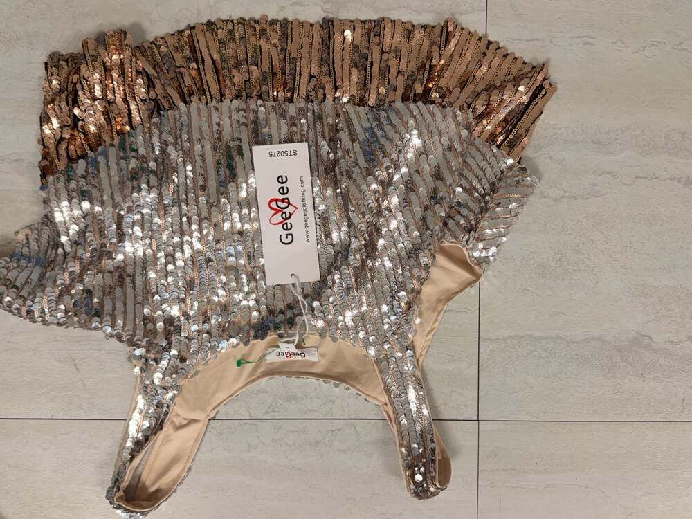 GeeGee Tiered Sequin Sleeveless Tank Top in Silver and Bronze